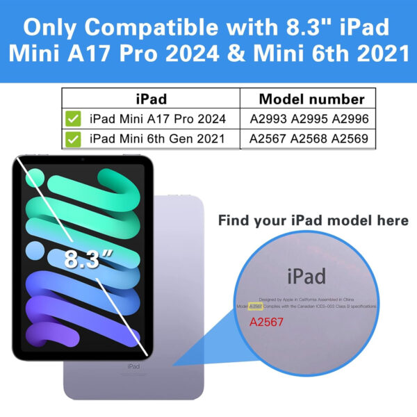 For iPad Mini 6 Mini A17 Pro Case 8.3 inch 360 Degrees Rotating PU Leather Cover 360 - Image 2