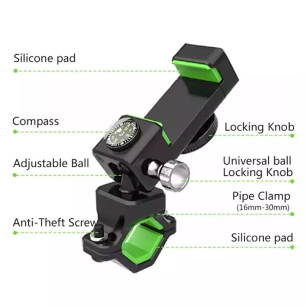 Phone Holder Handlebar Mount, for Motorcycle MTB Bike Bicycle GPS, with LED lights, BKMT02 - Image 5