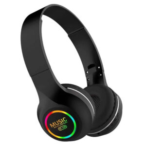 Wireless Bluetooth Headphones with LED Light, Over Ear Foldable Gaming Headset with Built-in Microphone 1FM 1SD Card Slot, High-Fidelity Sound for Universal Cell Phone and Bluetooth Device