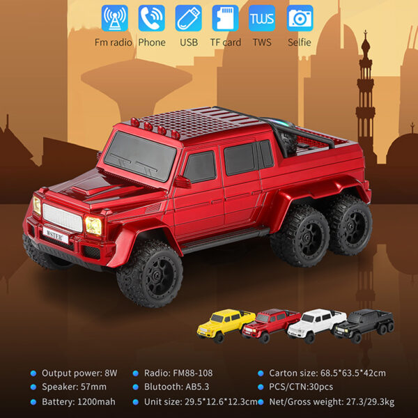 Portable Bluetooth Wireless Speakers, Fashion Cool Car Style, RGB Lights, without Kalack and Microphone, WSG63 - Image 2