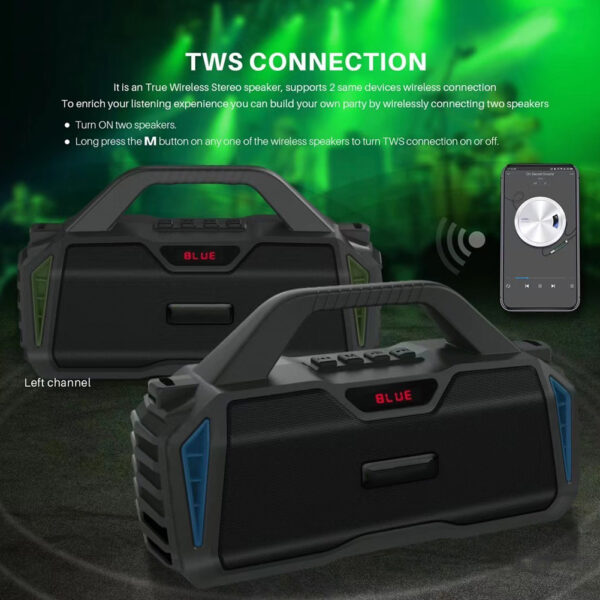 Portable Outdoor Bluetooth Wireless Speakers, with Microphone Boombox, Support FM Radio TF Card USB AUX, 6011M - Image 4