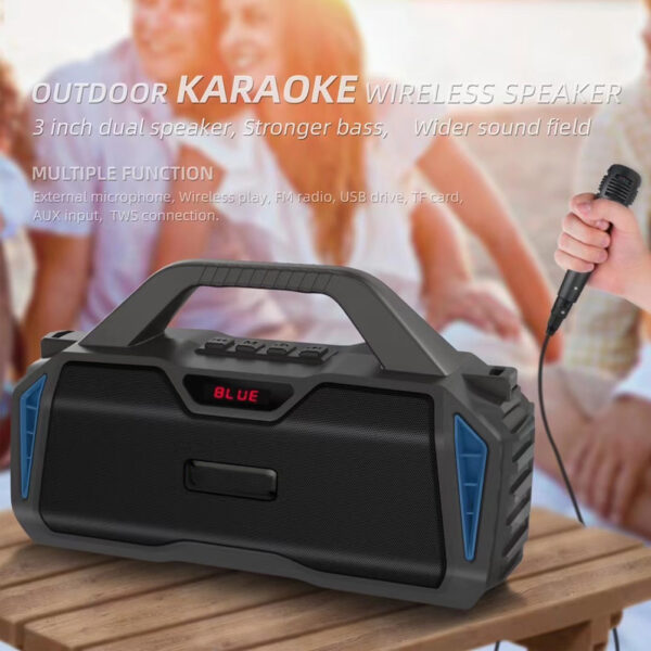 Portable Outdoor Bluetooth Wireless Speakers, with Microphone Boombox, Support FM Radio TF Card USB AUX, 6011M - Image 5