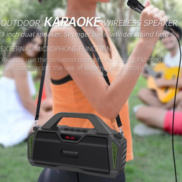 Portable Outdoor Bluetooth Wireless Speakers, with Microphone Boombox, Support FM Radio TF Card USB AUX, 6011M - Image 6