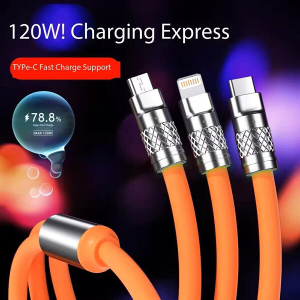 4ft / 1.2m 3 in 1 Multi Charger Cable Data Sync Cord with 3 different port Lighting/Type-C/Micro - Image 2