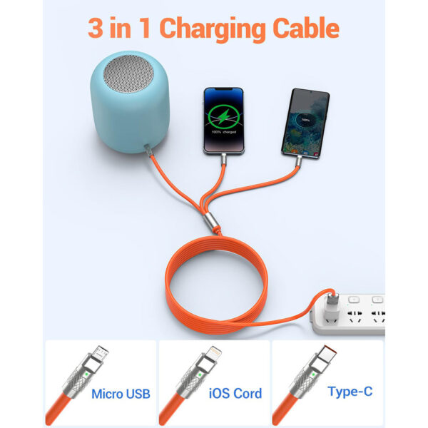 4ft / 1.2m 3 in 1 Multi Charger Cable Data Sync Cord with 3 different port Lighting/Type-C/Micro - Image 3