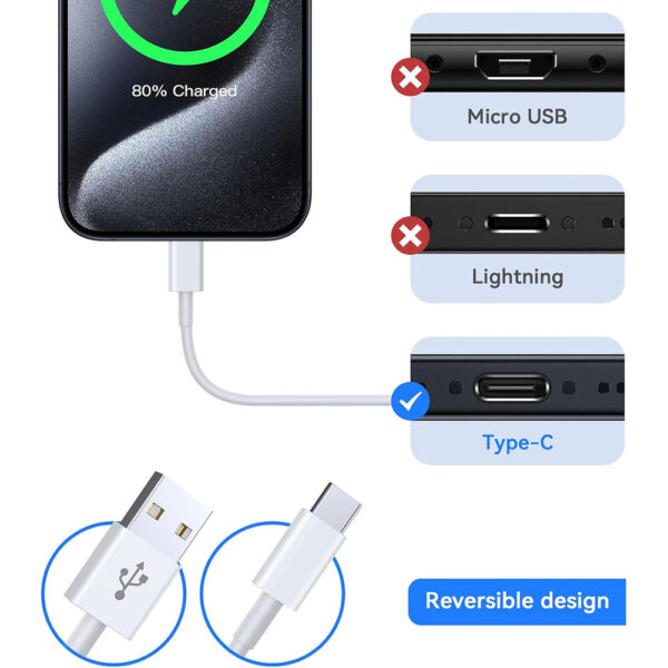 3.3ft / 1m USC-C to USB-A Charger Cable Type C Data Sync Cord A Grade - Image 2