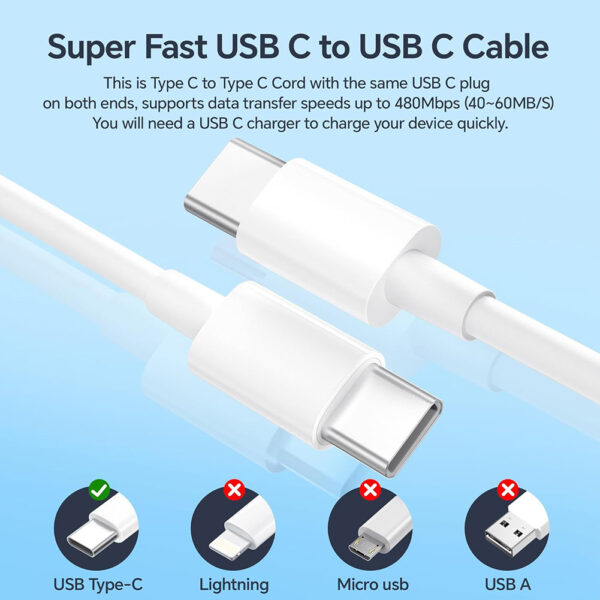 3.3ft / 1m USB-C to USB-C Fast Charger Cable Type C Data Sync Cord B Grade - Image 2