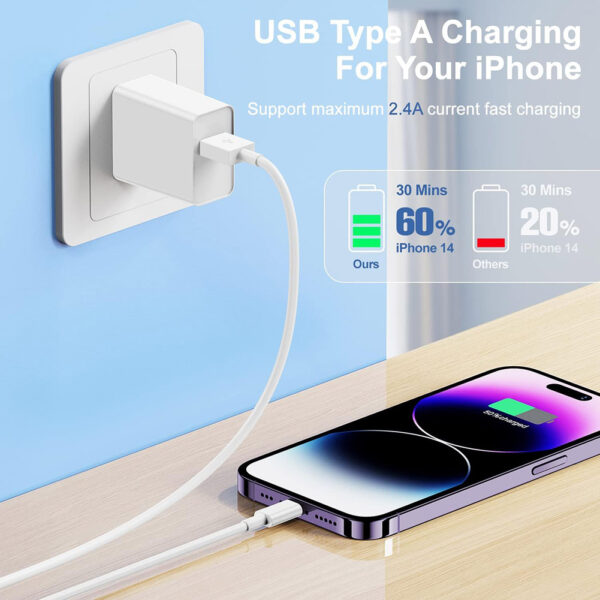10ft / 3m Lightning to USB-A Fast Charger Cable iPhone Quick Data Sync Cord - Image 3