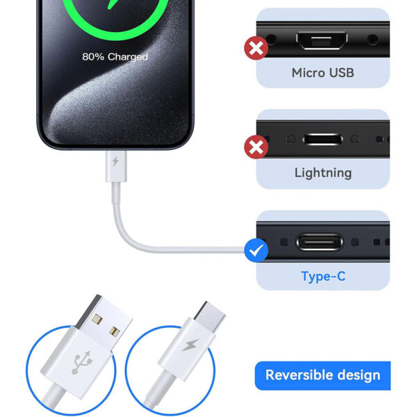 10ft / 3m USC-C to USB-A Fast Charger Cable Type C Quick Data Sync Cord - Image 2