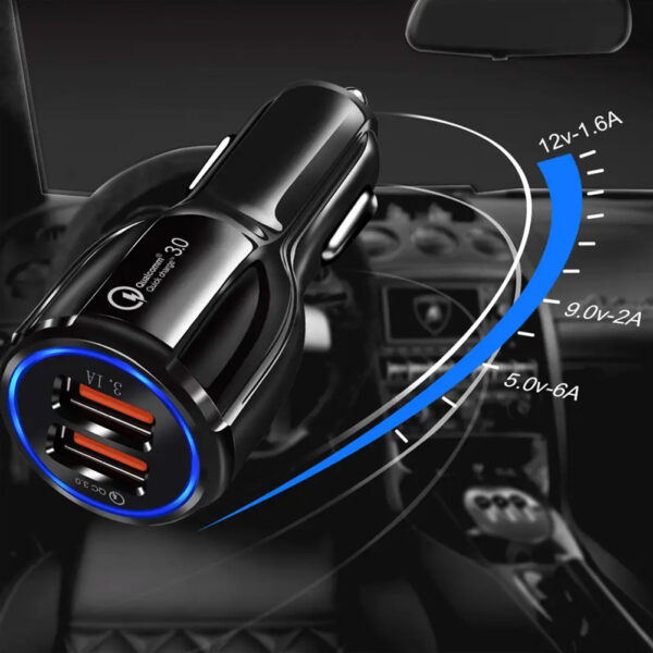Car Charger Automobile Cigarette Adaptor, Dual USB-A Port QC 3.0 Fast Charging - Image 3