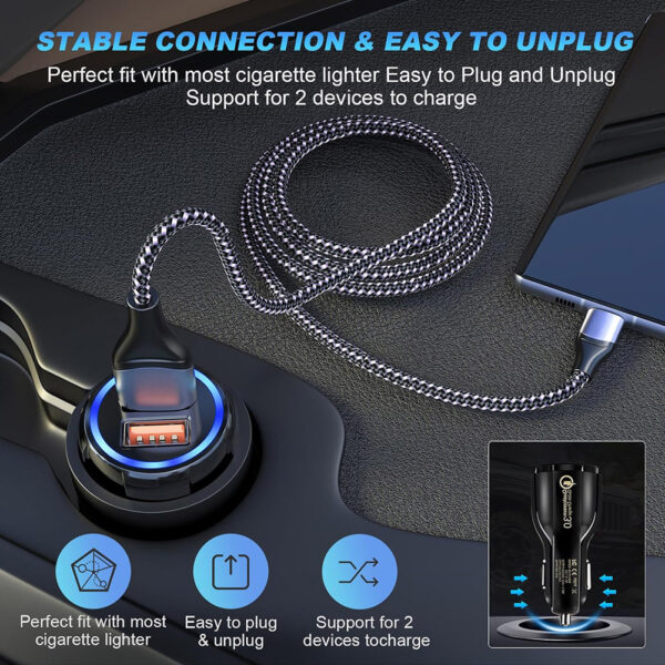 Car Charger Automobile Cigarette Adaptor, Dual USB-A Port QC 3.0 Fast Charging - Image 4