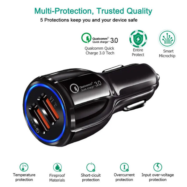 Car Charger Automobile Cigarette Adaptor, Dual USB-A Port QC 3.0 Fast Charging - Image 6