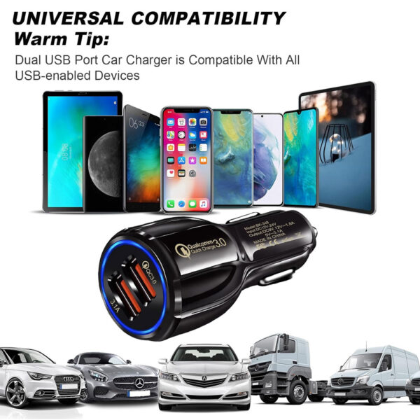 Car Charger Automobile Cigarette Adaptor, Dual USB-A Port QC 3.0 Fast Charging - Image 7