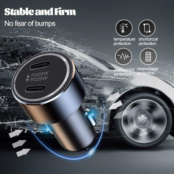 Car Charger Automobile Cigarette Adaptor, Dual USB-C Type C Port PD 20W Fast Charging - Image 3