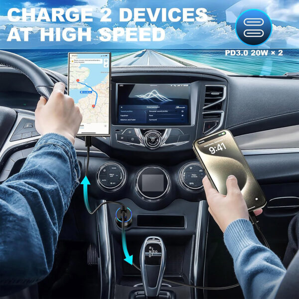 Car Charger Automobile Cigarette Adaptor, Dual USB-C Type C Port PD 20W Fast Charging - Image 4