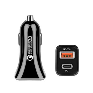 Car Charger Automobile Cigarette Adaptor, Dual Port USB-C PD 20W + USB-A QC 3.0 Fast Charging