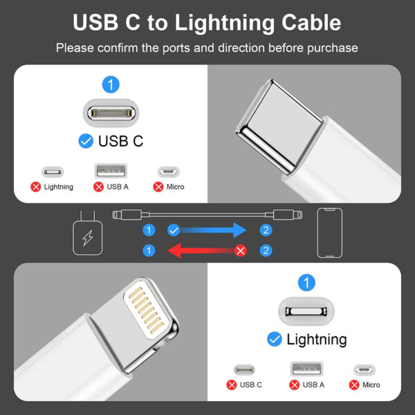 3.3ft / 1m USB-C to Lightning Fast Charger Cable Type C iPhone Data Sync Cord A Grade - Image 2