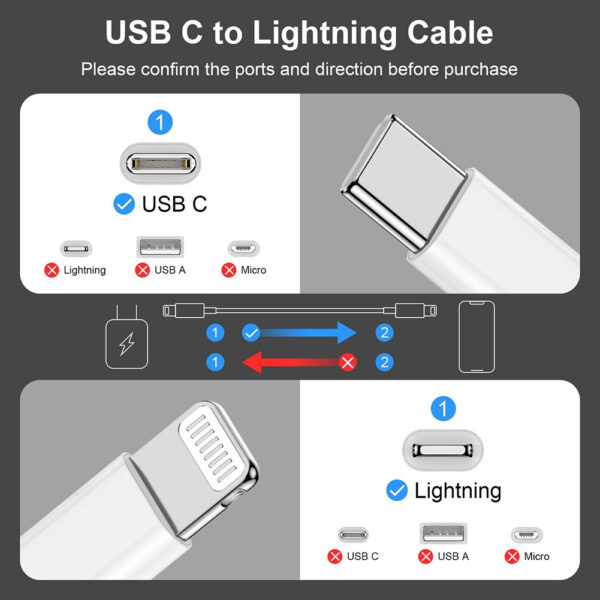 3.3ft / 1m USB-C to Lightning Fast Charger Cable Type C iPhone Quick Data Sync Cord - Image 2