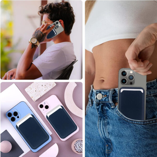 Cell Phone Stick-on ID Credit Card Holder PU Leather Wallet Sleeve Pouch - Image 6