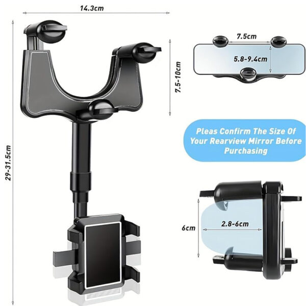 Car Phone Holder Mount, Multifunctional for Car Rearview Mirror / Desk Stand CHD14-MIR01 - Image 3
