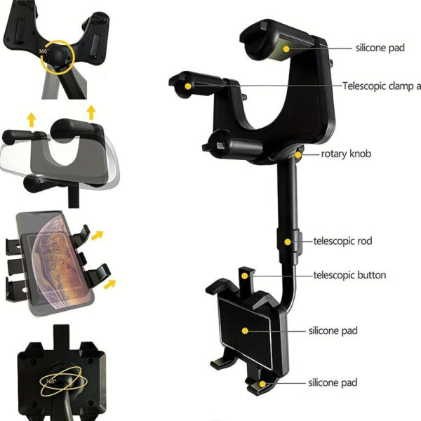 Car Phone Holder Mount, Multifunctional for Car Rearview Mirror / Desk Stand CHD14-MIR01 - Image 4