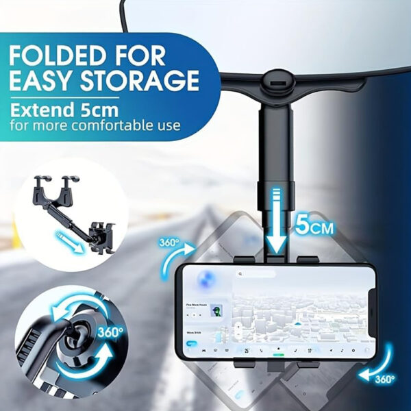 Car Phone Holder Mount, Multifunctional for Car Rearview Mirror / Desk Stand CHD14-MIR01 - Image 5