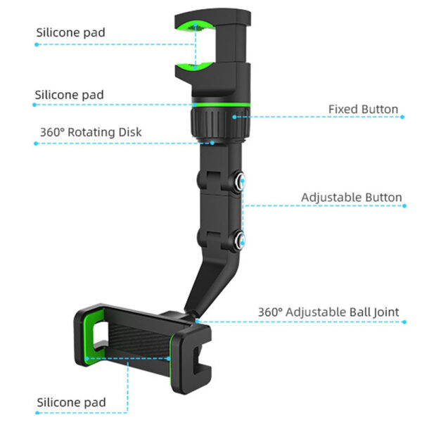 Car Phone Holder Mount, Multifunctional for Car Rearview Mirror / Desk Stand CHD14-MIR02 - Image 2