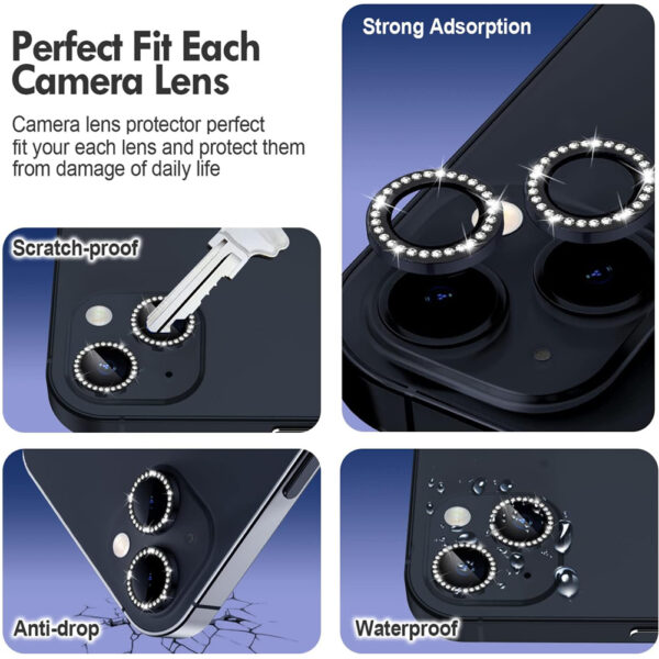 For iPhone 13 Bling Rhinestones Camera Lens Tempered Glass Screen Protector CMA001 - Image 5