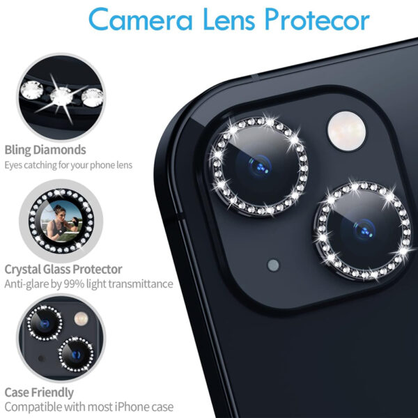 For iPhone 13 Bling Rhinestones Camera Lens Tempered Glass Screen Protector CMA001 - Image 3