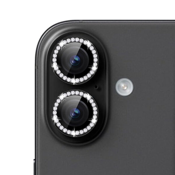 For iPhone 16 Bling Rhinestones Camera Lens Tempered Glass Screen Protector