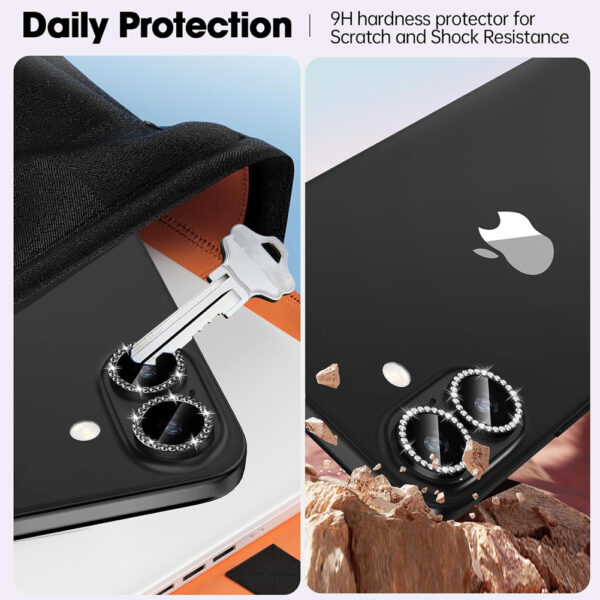 For iPhone 16 Plus Bling Rhinestones Camera Lens Tempered Glass Screen Protector - Image 4
