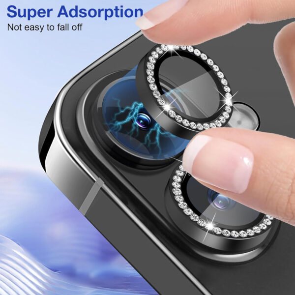 For iPhone 16 Plus Bling Rhinestones Camera Lens Tempered Glass Screen Protector - Image 5