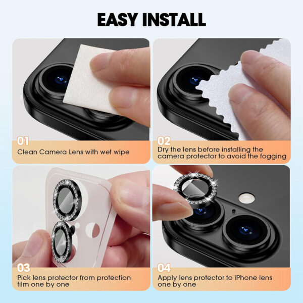 For iPhone 16 Plus Bling Rhinestones Camera Lens Tempered Glass Screen Protector - Image 8