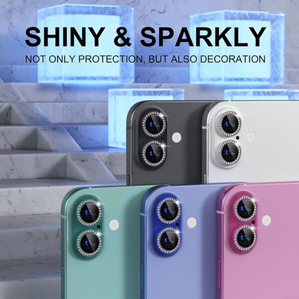 For iPhone 16 Plus Bling Rhinestones Camera Lens Tempered Glass Screen Protector - Image 9