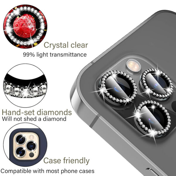 For iPhone 16 Pro Bling Rhinestones Camera Lens Tempered Glass Screen Protector CMA001 - Image 4