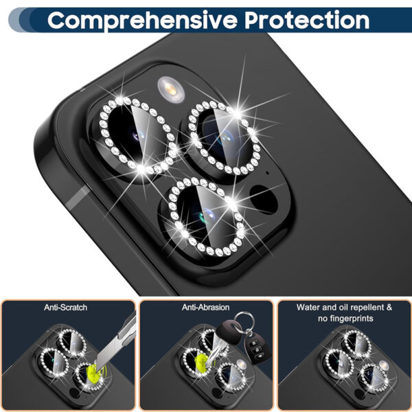 For iPhone 16 Pro Bling Rhinestones Camera Lens Tempered Glass Screen Protector CMA001 - Image 5