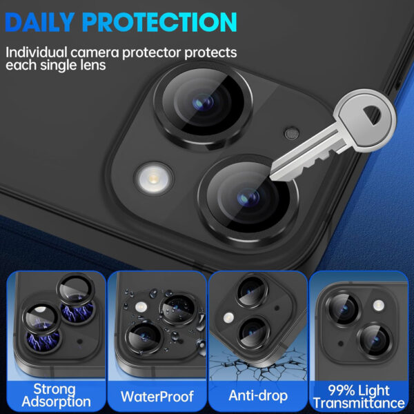 For iPhone 15 Plus Metal Ring Camera Lens Tempered Glass Screen Protector CMA002 - Image 3