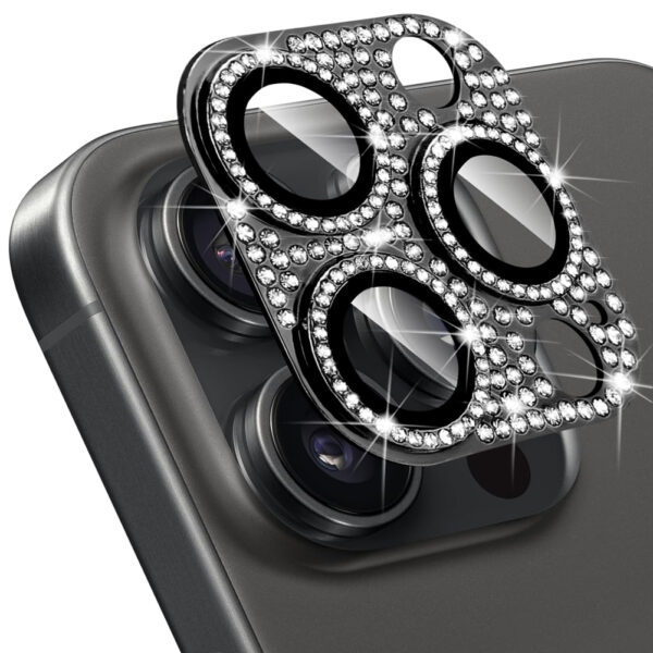 For iPhone 12 Pro Max Bling Rhinestones Camera Cover Lens Tempered Glass Screen Protector - Image 3