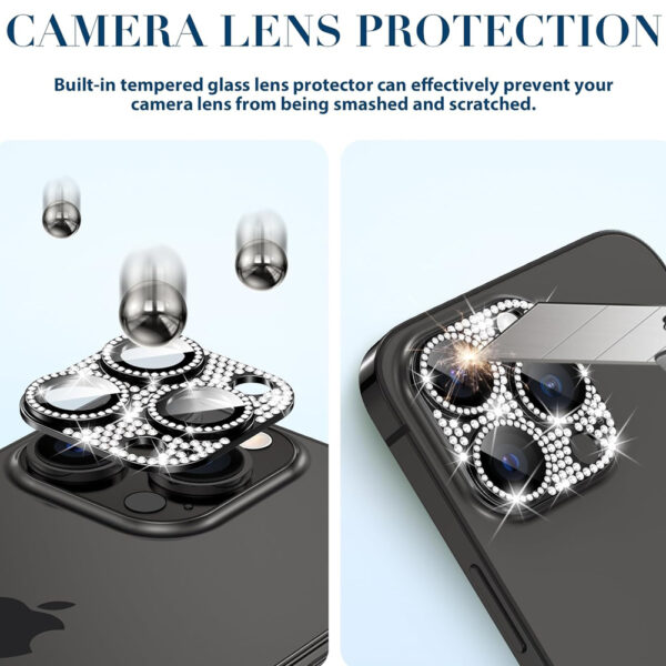 For iPhone 12 Pro Max Bling Rhinestones Camera Cover Lens Tempered Glass Screen Protector - Image 4