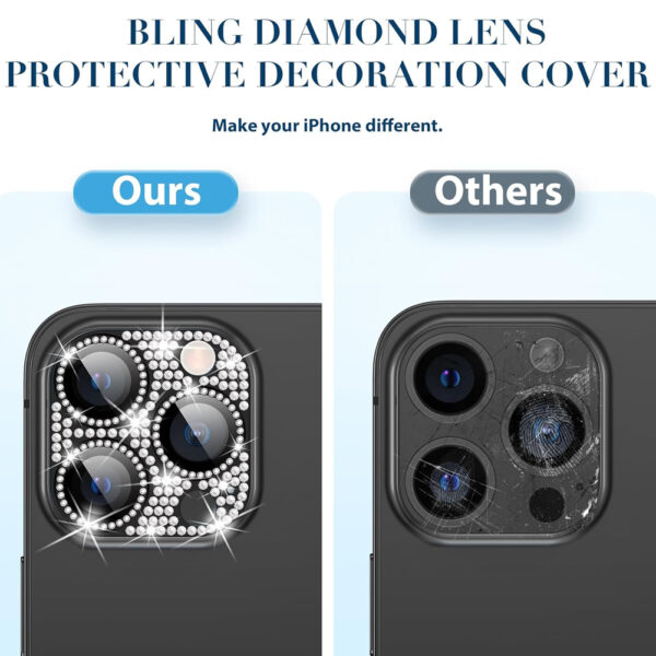 For iPhone 12 Pro Max Bling Rhinestones Camera Cover Lens Tempered Glass Screen Protector - Image 8