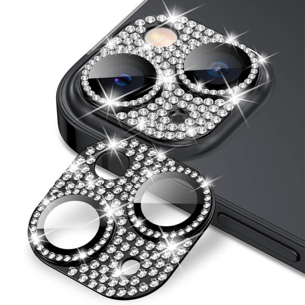 For iPhone 14 Plus Bling Rhinestones Camera Cover Lens Tempered Glass Screen Protector - Image 3