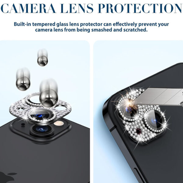 For iPhone 14 Plus Bling Rhinestones Camera Cover Lens Tempered Glass Screen Protector - Image 4