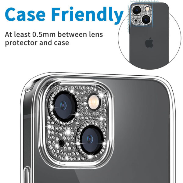 For iPhone 14 Plus Bling Rhinestones Camera Cover Lens Tempered Glass Screen Protector - Image 7
