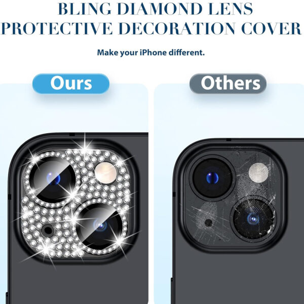 For iPhone 14 Plus Bling Rhinestones Camera Cover Lens Tempered Glass Screen Protector - Image 8