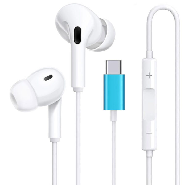 Wired Earbuds with USB-C Connector, In-Ear Headphones Earphones with Type-C Plug, Built-in Remote to Control Music/Phone Calls/Volume, Noise Canceling