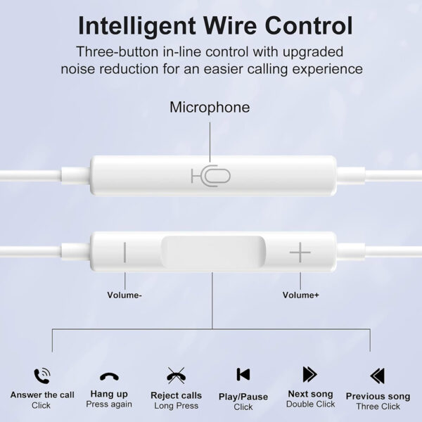 Wired Earbuds with USB-C Connector, In-Ear Headphones Earphones with Type-C Plug, Built-in Remote to Control Music/Phone Calls/Volume, Noise Canceling - Image 5