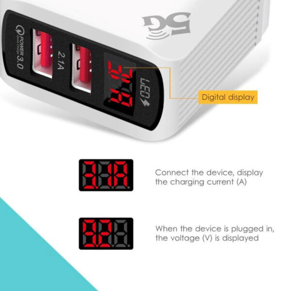 Dual USB Port Wall Charger Home Power Adapter Cube with LED Digital Display A Grade - Image 3