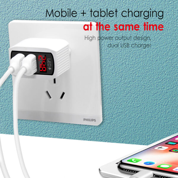 Dual USB Port Wall Charger Home Power Adapter Cube with LED Digital Display A Grade - Image 4