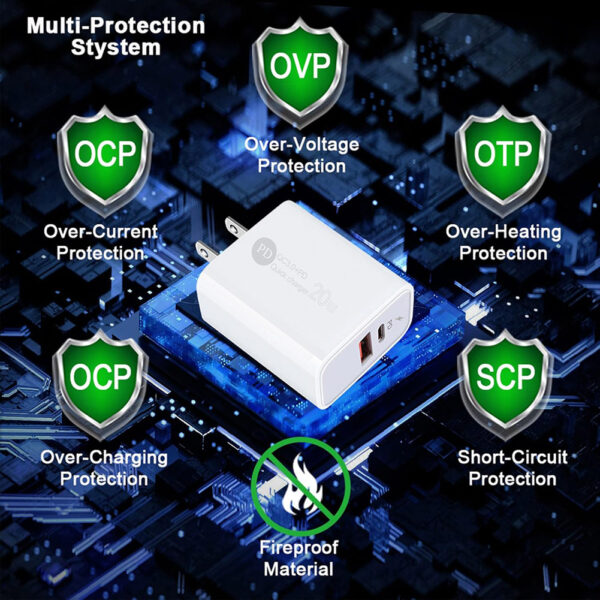 1 USB + 1 Type C Port PD 20W Quick Fast Wall Charger Home Power Adapter Cube - Image 3
