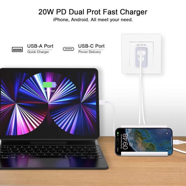 1 USB + 1 Type C Port PD 20W Quick Fast Wall Charger Home Power Adapter Cube - Image 4